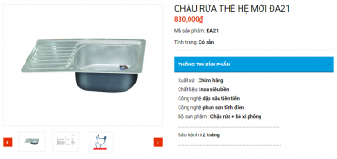 CHẬU RỬA CHÉN 1 HỘC 1 MÁNG INOX 201 TÂN Á ĐẠI THÀNH